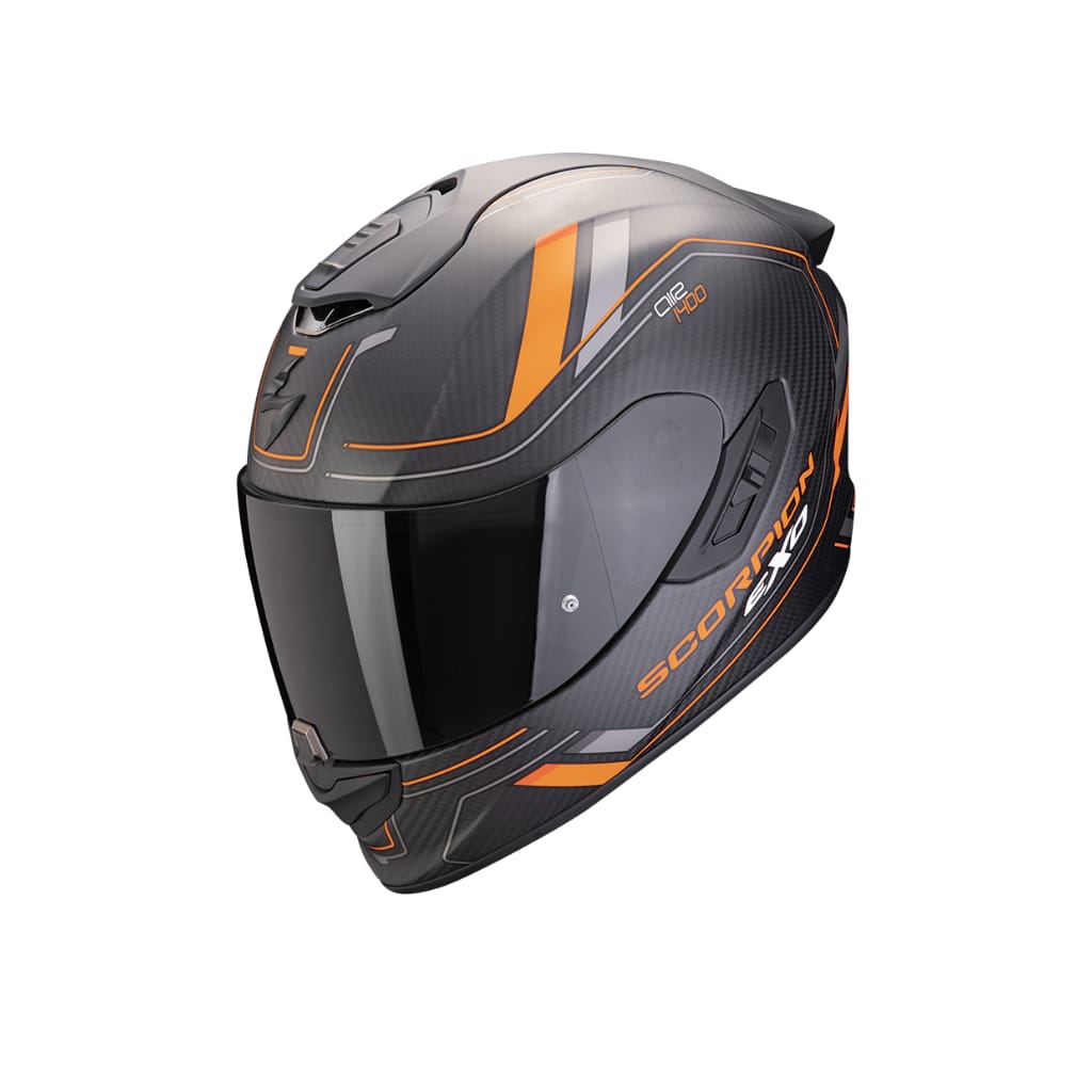 Casco Scorpion Exo 1400 Evo II Carbon Air Mirage Negro Mate Naranja (Talla L)