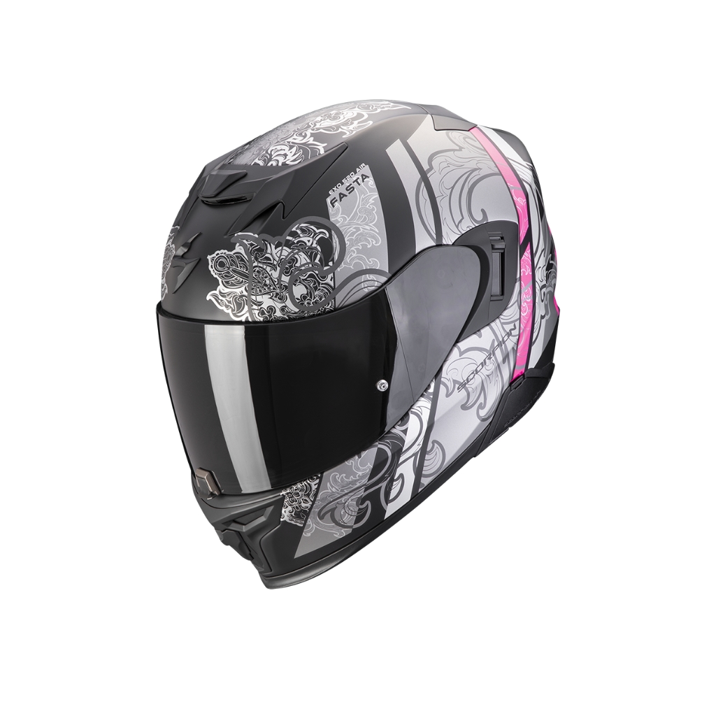 Casco Scorpion Exo 520 Evo Air Fasta Negro Mate Plata Rosa 
